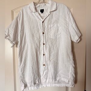 J. Crew White Linen Relaxed Collar Button-Front Top
